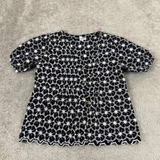 ANTHROPOLOGIE KINDRED Top Womens Small Blue White Floral Crochet Blouse Button