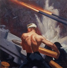 McClelland Barclay - Equipo de armas de la Marina cargando una pistola calibre 5" 38 - Impresión de 17" x 22"