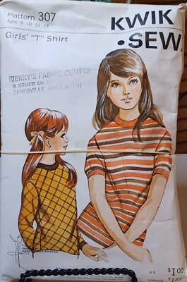 307 Kwik Sew SEWING Pattern UNCUT  girls 8-14 knit t-shirts