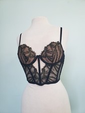 Victoria's Secret 34B Whimsigoth Pink Black Lace Corset Bustier Bow Coquette NWT