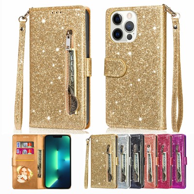Luxury Bling Handy Zipper Wallet Purse Leather Stand Case Cover For Apple iPhone