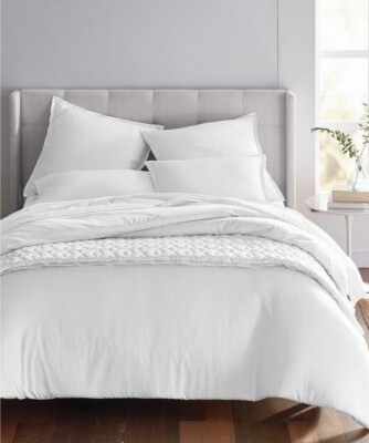 Oake Cotton & Tencel KING Comforter Set Solid WHITE Soft Hypoallergenic 3PC