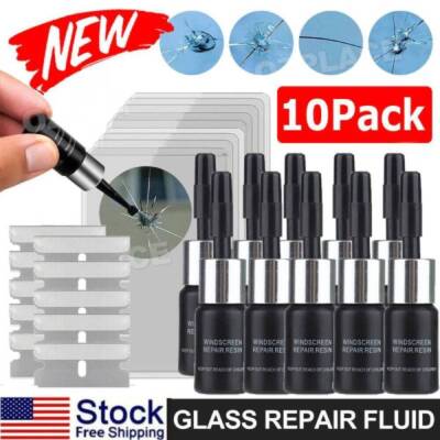10-Pack Auto Glass Nano Repair Fluid Car Windshield Resin Crack Tool, USA Seller