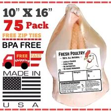 POULTRY SHRINK BAGS 10"X16" (75) CHICKEN SHRINK BAGS FREEZER SAFE US MADE🇺🇸
