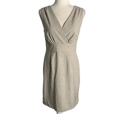 Banana Republic Sleeveless Shift Dress 4 Taupe Surplice V Neck Lined Zipper