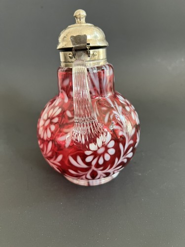 Antique Fenton Cranberry Glass Daisy & Fern Opalescent Syrup Pitcher Jug - Picture 4 of 11