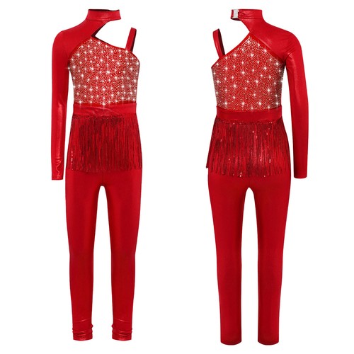 Kids Girls Leotard Full Length Rompers Ballerina Unitard Rumba Jumpsuit Latin - Picture 14 of 54
