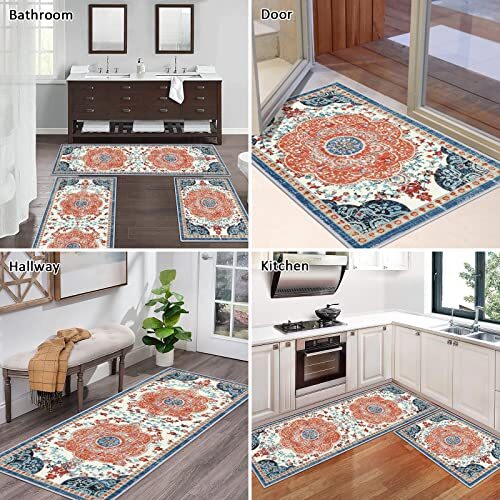 KITCHEN RUGS SET Non Slip Boho Red 3 Pcs 20"x32" 20"x48" 20"x59" ILEADING - Bild 3 von 7
