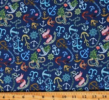 Cotton Anchors Nautical You're A Catch Beach Sea Fabric Print by Yard D586.64