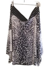 Venus Blouse Womens Off Shoulder Gray Leopard Large Flare Animal print