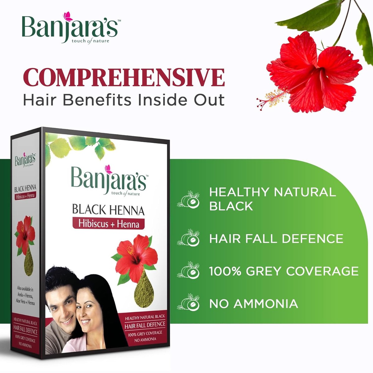 4 Box Banjara's Black Henna with Hibiscus -Natural Black Color