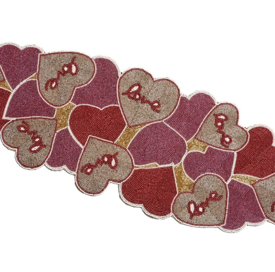 Valentine Beads Table Runner Heart Design Table Runner Wedding Tableware 13X36In - Image 3 of 4