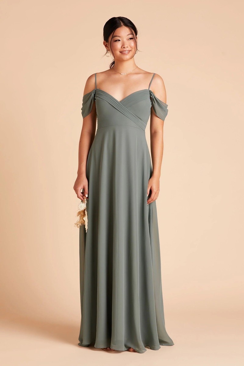 green emerald velvet dress Zapakasa Women Grey Green Bridesmaid Dress A Line Off The Shoulder Tiered Tulle Prom Dress, Chiffon Color / US20W