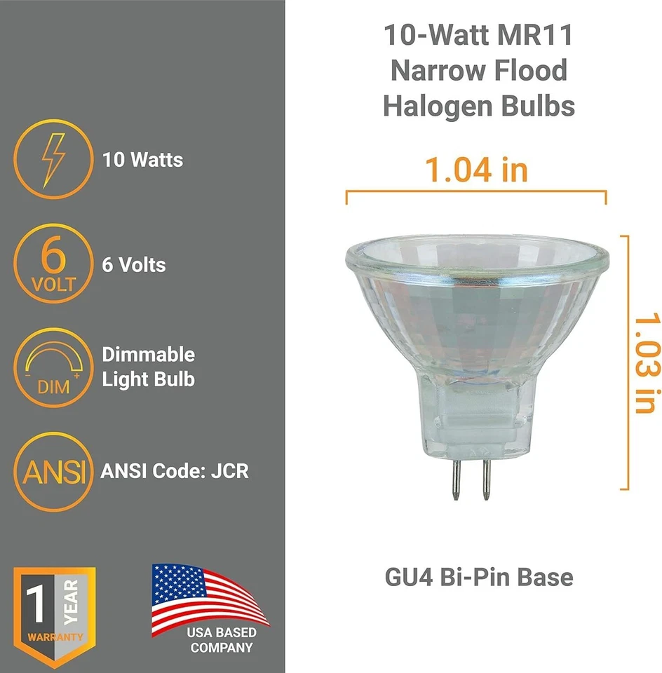 6Pack MR11 JCR Mini Reflector Light Bulb W/ Cover Guard, 10W, 3200K, GU4 30°, 6V - Image 3 of 4