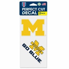 MICHIGAN WOLVERINES "GO BLUE" 4"X4" DIE CUT DECAL 2-PACK CAR HOME WINCRAFT   