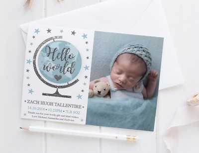 10 personalisierte neue Baby Dankeskarten / Ankündigung inkl. Umschläge + Foto