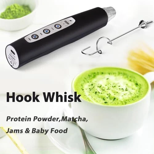 Milk Frother Rechargeable Handheld-Electric Whisk 3 Speed Black Without Stand
