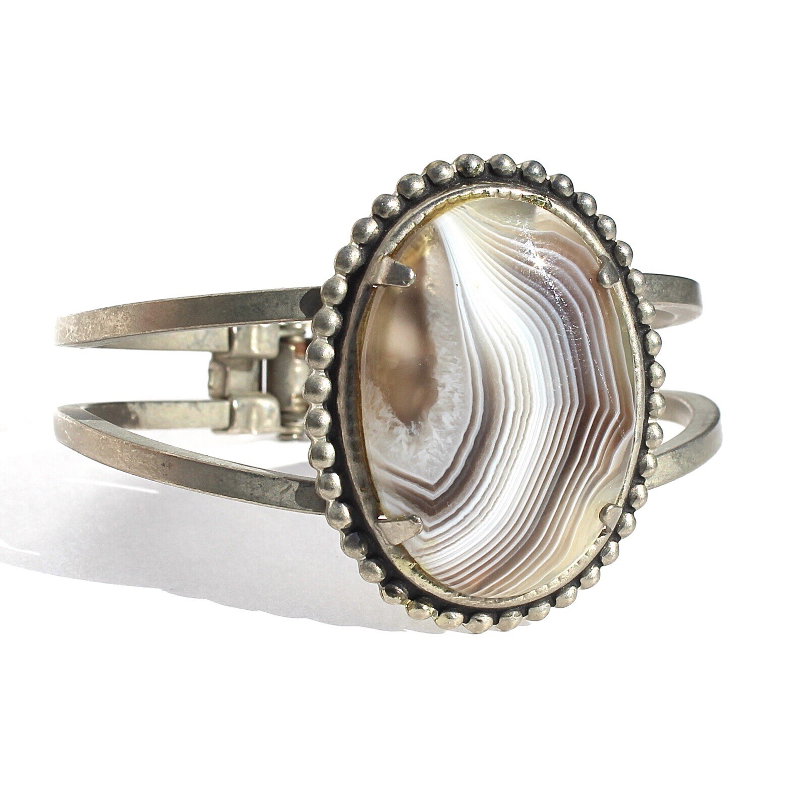 Vintage Botswana Agate Statement Cuff Bracelet Si… - image 1