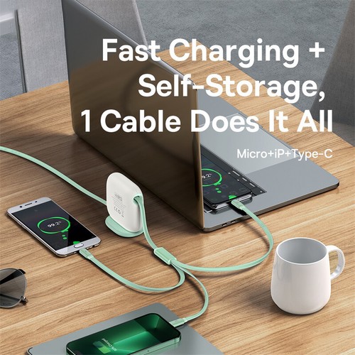 Baseus Retractable 100W 3 in 1 Type C Fast Charge For iPhone Type C Micro USB - Picture 3 of 23