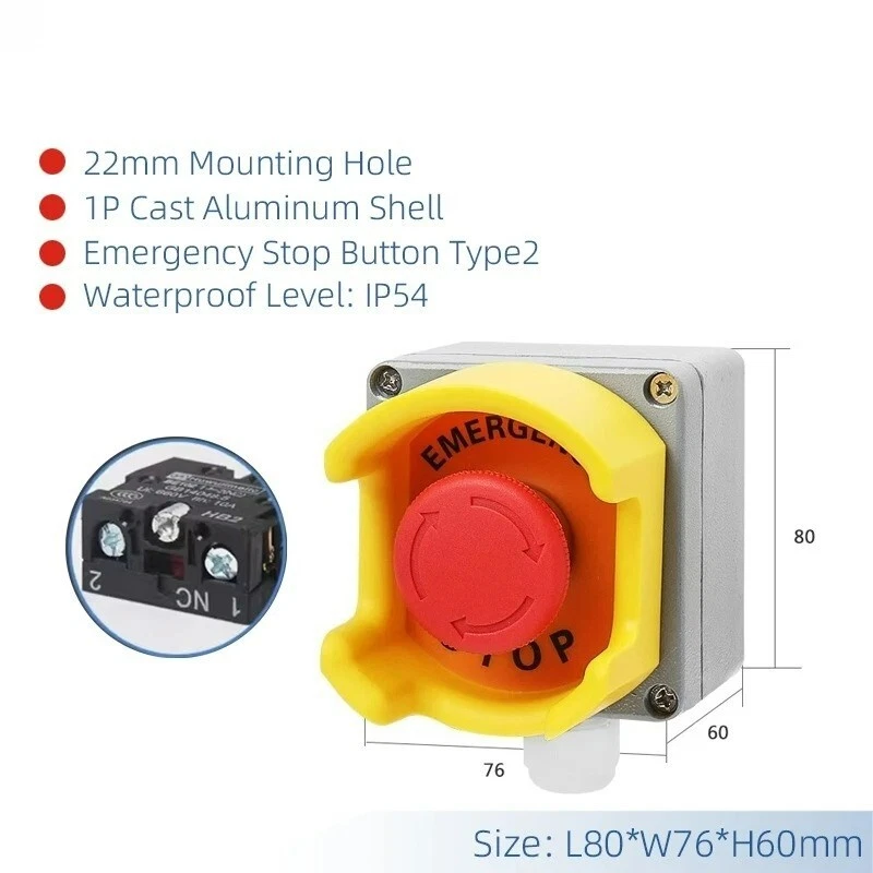 1P Push Button Switch Emergency Stop Control Waterproof Enclosure Elevator Cover - Image 3 of 4