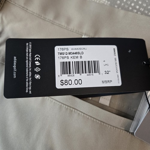 Pantaloni da golf Adidas 3 strisce da uomo taglia 32x37 alti kaki ecrù performance preppy - Foto 5 di 13