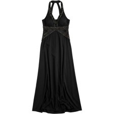 Sue Wong Nocturne Black Beaded Halter Neck Maxi Dress Y2K Evening Gown Size 8