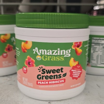 Amazing Grass Sweet Greens Peach Hibiscus Powder 5.29 oz 30 Servings Exp 06/2027