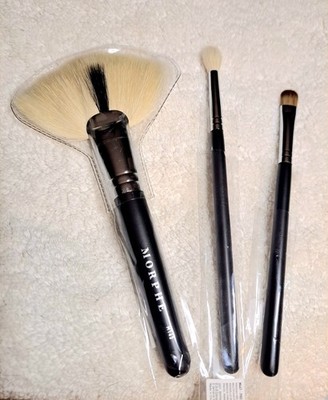 3 PC MORPHE Make Up Brush Set Deluxe Fan, Oval Shadow & Pro Blending Crease NEW 