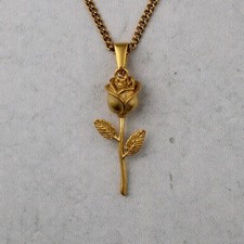 Gold Rose Pendant Chain Necklace Stainless Steel