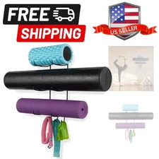 Guru Wall Mount Yoga Mat Foam Roller and Towel Rack with 3 Hooks for Hanging ...