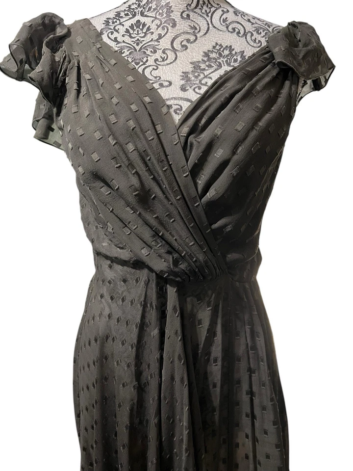 Corey Lynn Calter 100% Silk Sheer Dress Green Textured V-Neck Sleeveless - Image 2 of 4