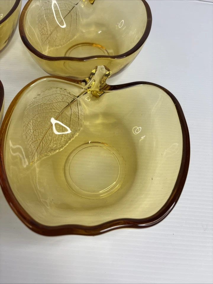 Set Of 4 Vintage Amber Glass Apple Shaped Medium Size Bowls - image 3 of 4