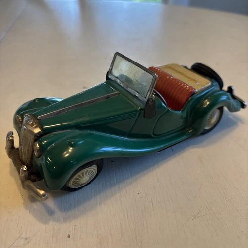1950's Bandai MG-TF Tin 7-8" Green Open Convertible Made In Japan