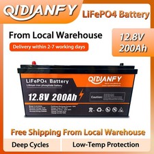 LiFePO4 Battery 12V 200Ah 200A BMS Deep Cycle for RV Solar Camping Backup Power
