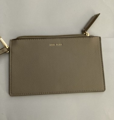 Anne Klein Taupe Pebbled Leather Clutch /wristlet Goldstone Hardware 10.75x7 In