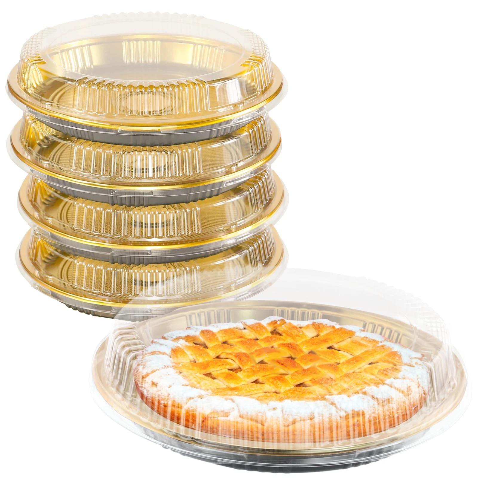 5 Pcs 12'' Plastic Disposable Pie Containers with Clear Lid Disposable Round ...