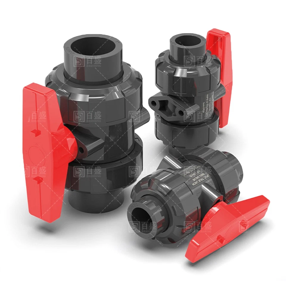 PVC Kugelhahn Muffe Klebe Fitting Pool Doppelanschluss Absperrhahn 20mm-110mm - Bild 2 von 4