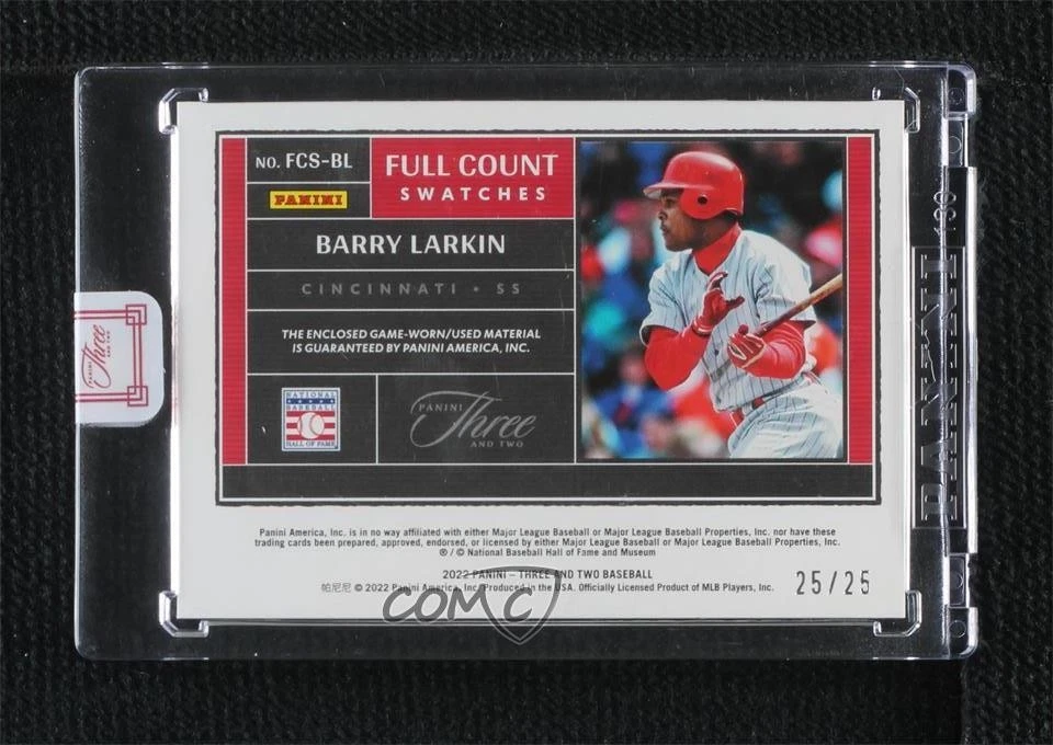 2022 Panini Three and Two Full Count Swatches Holo Silver /25 Barry Larkin HOF - Image 2 of 2
