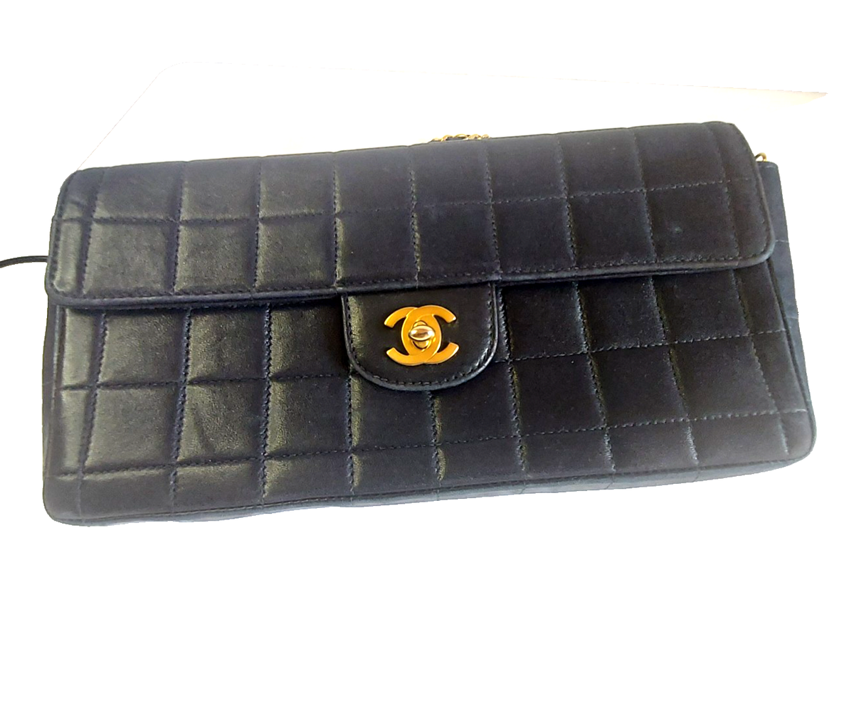 CHANEL East West Chocolate Bar Clutch Shoulder Bag Vintage Black