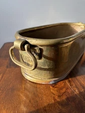 Vtg Hammered Brass Oblong Planter 15 In Metal Handles ?Copper