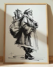 SANTA CLAUS CHRISTMAS INK DRAWING PRINT SKETCH 4" x 6" CHRISTMAS PRINT