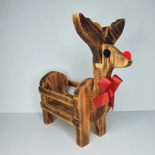 Small Wooden Reindeer Card Holder Centerpiece Container Box Vintage Christmas