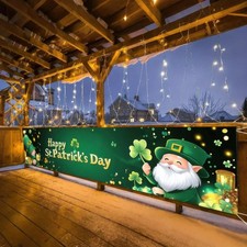 Happy St Patrick's Day Banner 78 x 17Inch Lucky Green Shamrock Banner Irish Them
