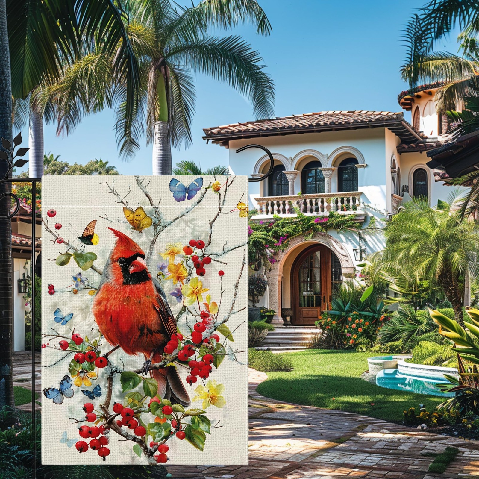 Cardinal Garden Flag for Outside Red Bird Butterfly Flowers Yard Flag 12x18 I...