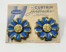 Vintage Curtain Holdbacks Floral Flowers Metal Mid Century Modern Drapewell USA