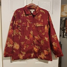 Vintage 90s NEXX Women's Silk Floral Print Button Down Shirt Jacket Size L Red