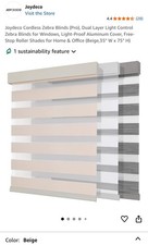 New Joydeco 35”x75” Beige, Cordless, Zebra Blind