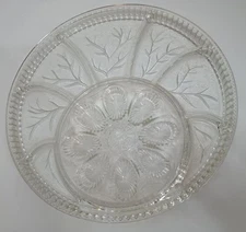 Vintage Deviled Egg relish serving Platter divided Pebble Leaf Indiana Glass