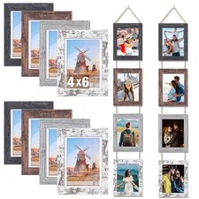 2 Set 4x6 Wall Hanging Picture Frames Collage with 8 Openings, Rustic Picture...