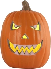 Plastic Pumpkin Jack O Lantern Pre lit LED Lighted Large 13IN Halloween Decor